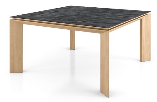 table carre céramique avec pieds bois et plateau gris anthracite 